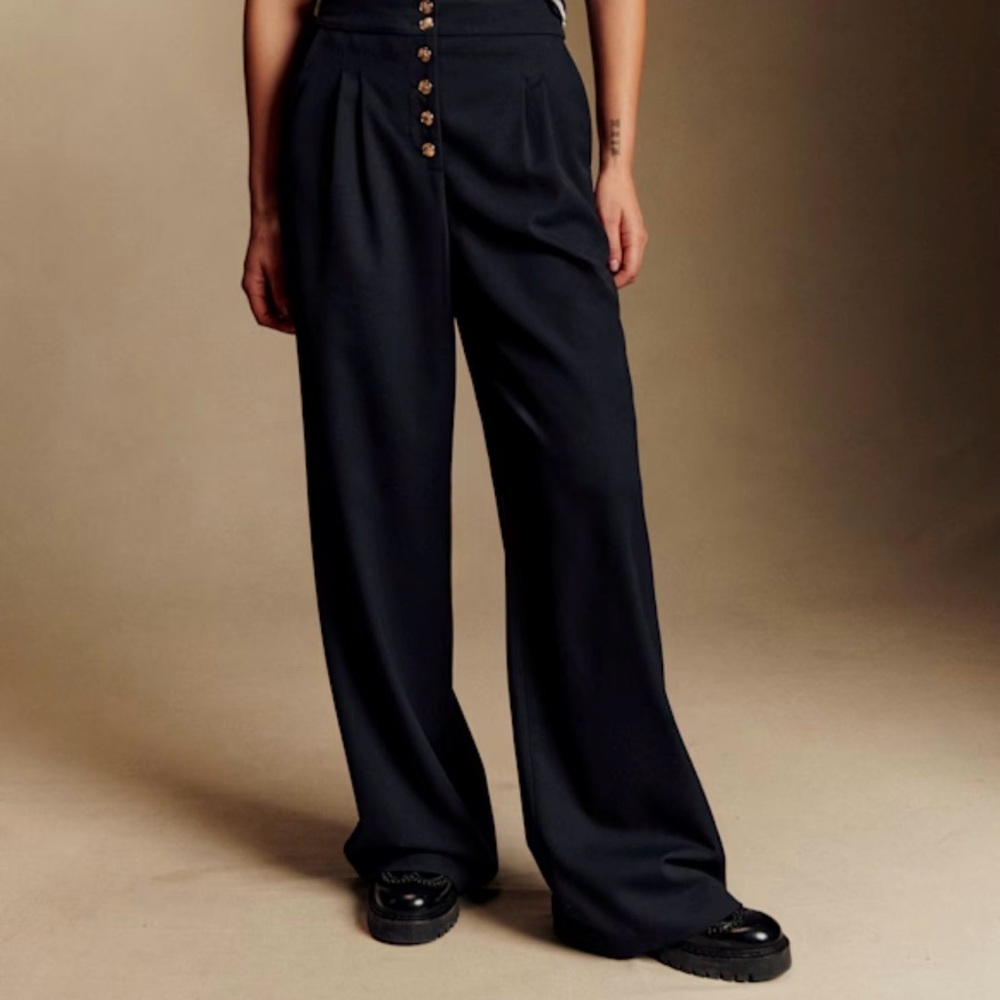 Sezane Black High-Waist Wide-Leg Trousers